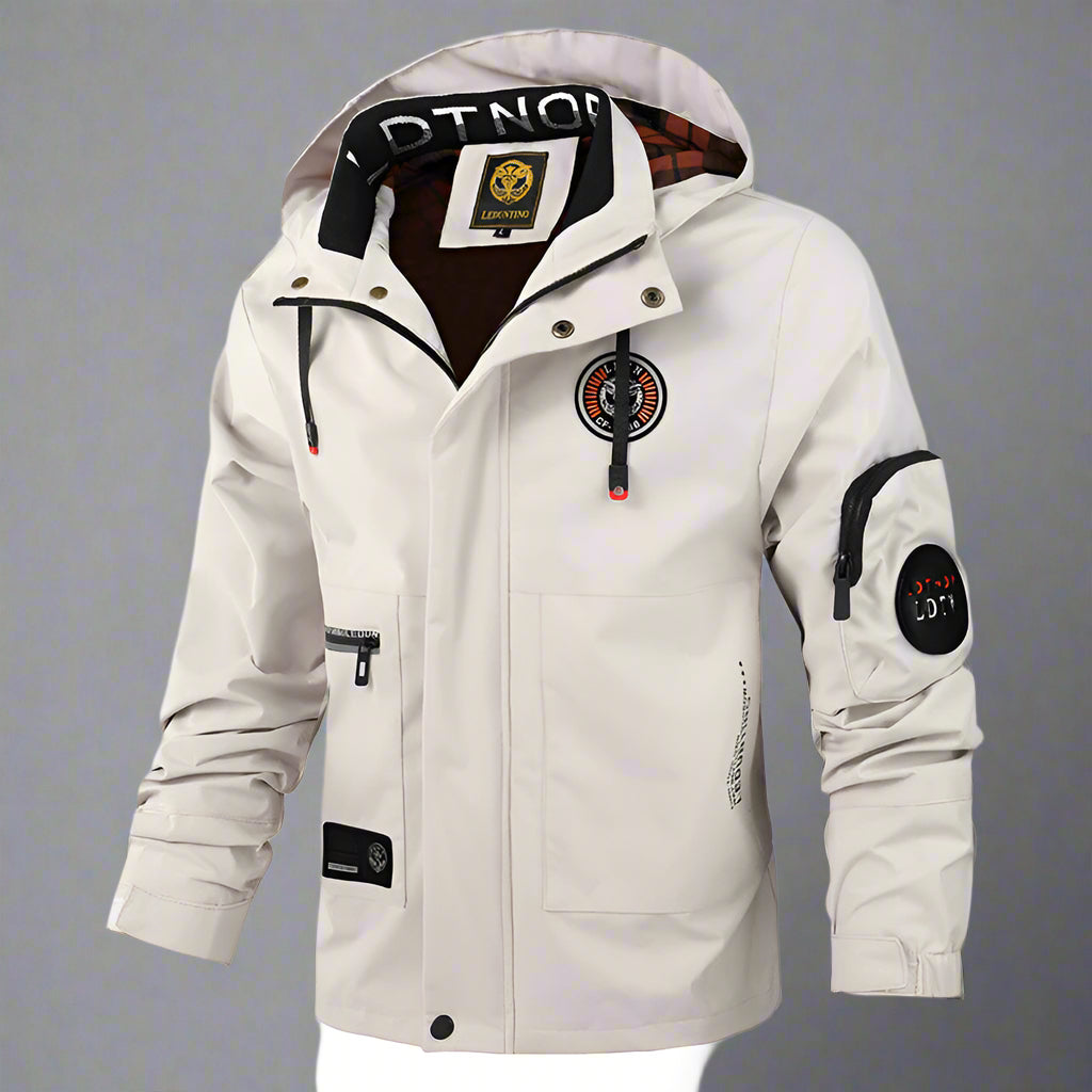 Veste à capuche mi-longue pour hommes, style britannique, disponible en blanc, noir et rouge, conçue pour un usage quotidien.