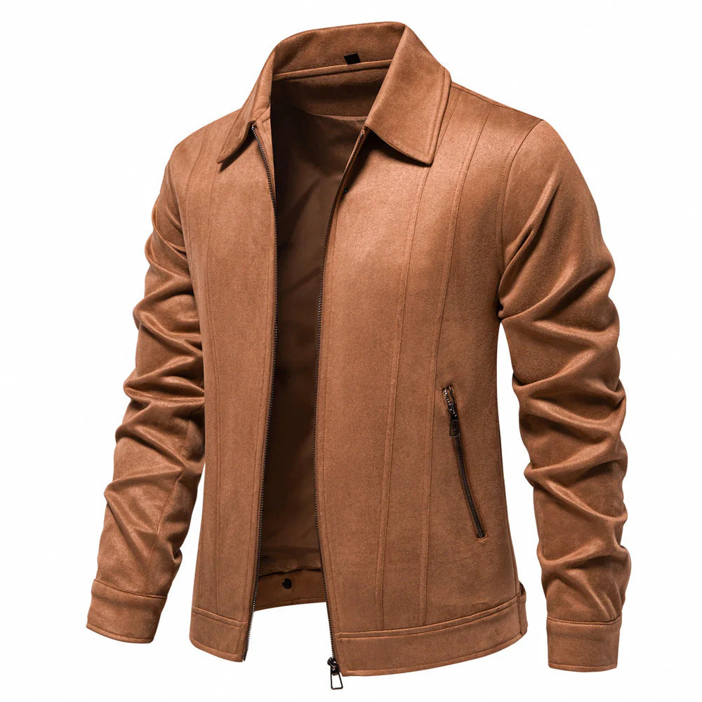 Veste homme en polyester jaune terre avec manches longues et ourlet droit, parfaite pour