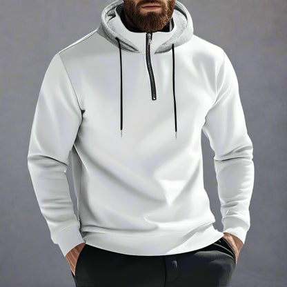  Sweat à capuche blanc pour homme avec fermeture éclair et cordons de serrage, parfait pour un look décontracté et tendance.